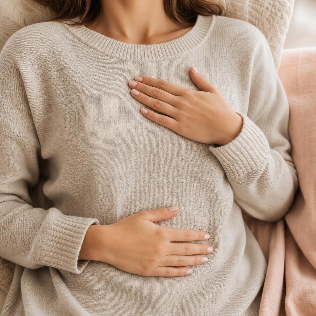 Mains posées sur le ventre et la poitrine pour sentir le mouvement de la respiration abdominale